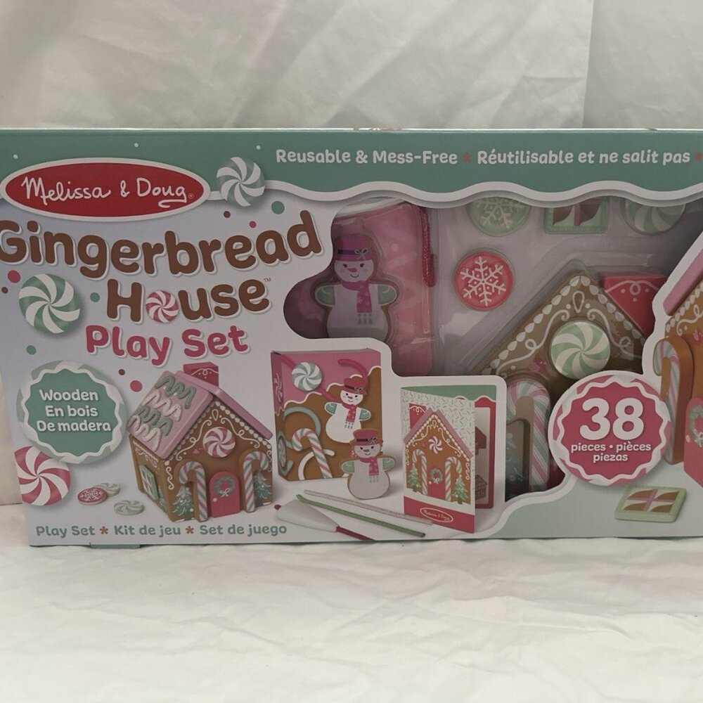 Melissa and Doug 38pc Wooden Gingerbread House Playset Christmas Holiday Toy NIB